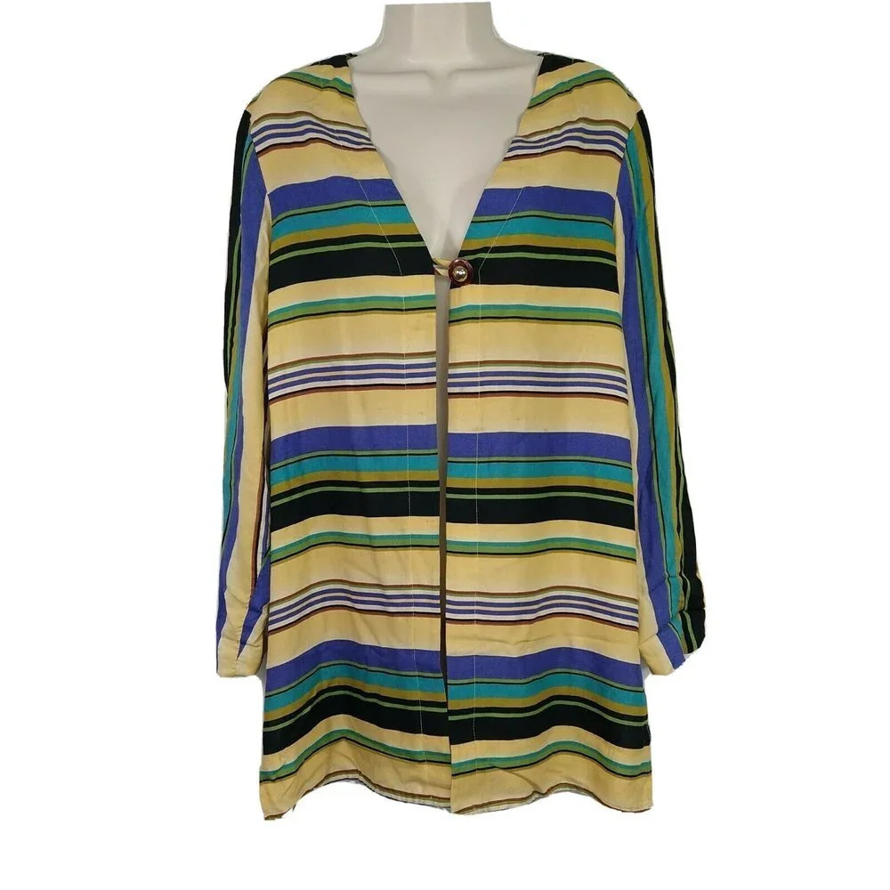 Vintage Anthony Mark Hankins Jacket One Button Women Size L Stripe Long Sleeve